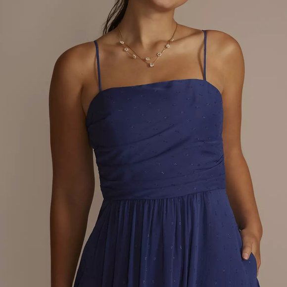 DB Studio David's Bridal Dress Size 2 Straight Neck Clip Dot A-Line Cobalt Blue - Picture 15 of 15